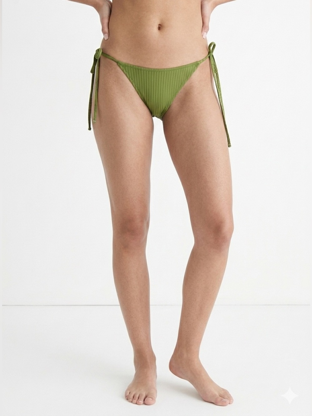 J.Crew Wide-Rib Curved Waist Cheeky String bikini Bottoms in Canteen Green